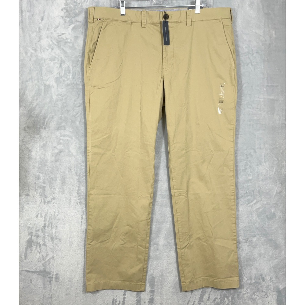 Tommy Hilfiger Mens Chino Pants 42x32 Tan Classic Fit Stretch TH Flex Khaki New